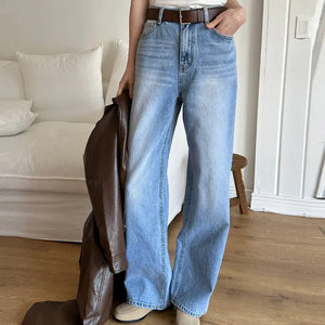 Wide washed straight denim