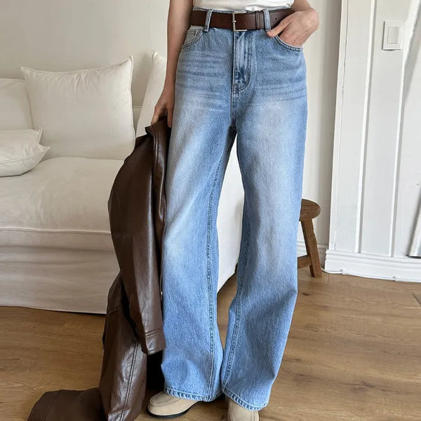 Wide washed straight denim
