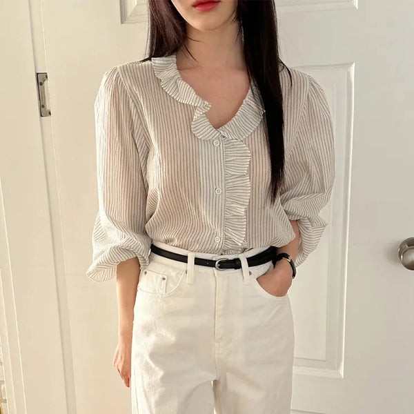 Noir Frill Blouse (Stripe)