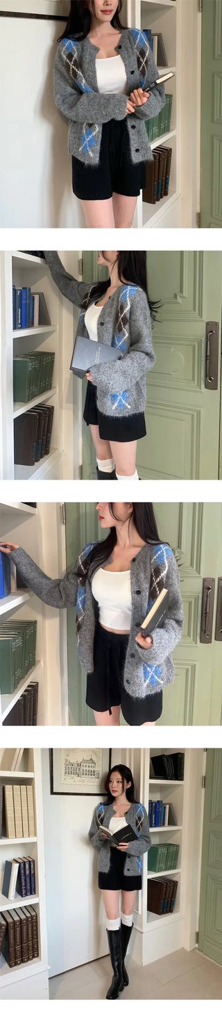 [Classic Mood] Argyle Wool Cardigan