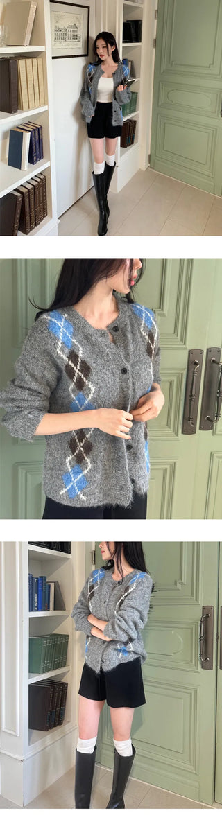 [Classic Mood] Argyle Wool Cardigan