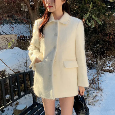 [Quilted lining] Hairy wool half coat