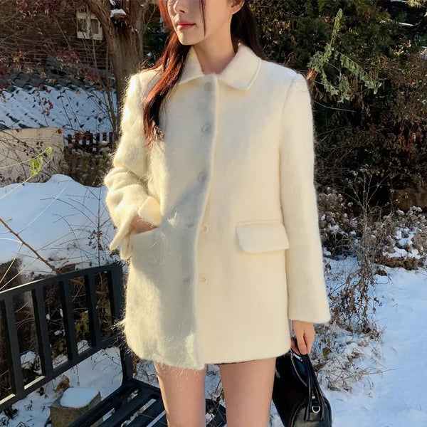 [Quilted lining] Hairy wool half coat