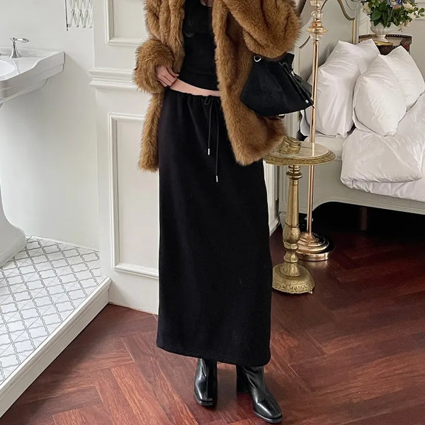 [Mink lining] Raised fleece long skirt