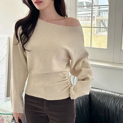[Date Look] Pintuck Off-Shoulder Knit