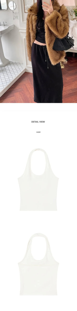 [Additional fleece ] Thick fleece halter neck sleeve