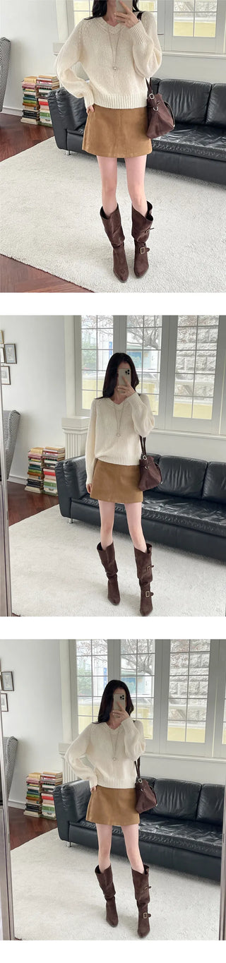 [Leg Line Cover] Suede Buckle Long Boots