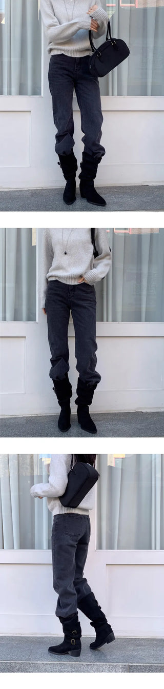 [Leg Line Cover] Suede Buckle Long Boots