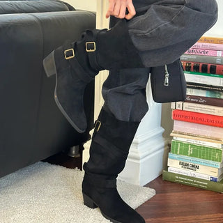 [Leg Line Cover] Suede Buckle Long Boots