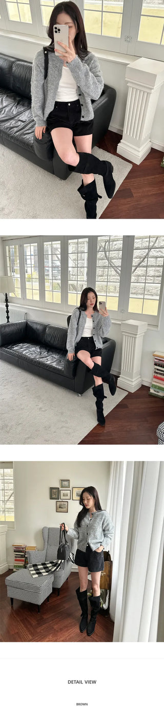 [Leg Line Cover] Suede Buckle Long Boots