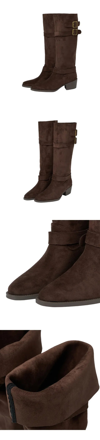 [Leg Line Cover] Suede Buckle Long Boots