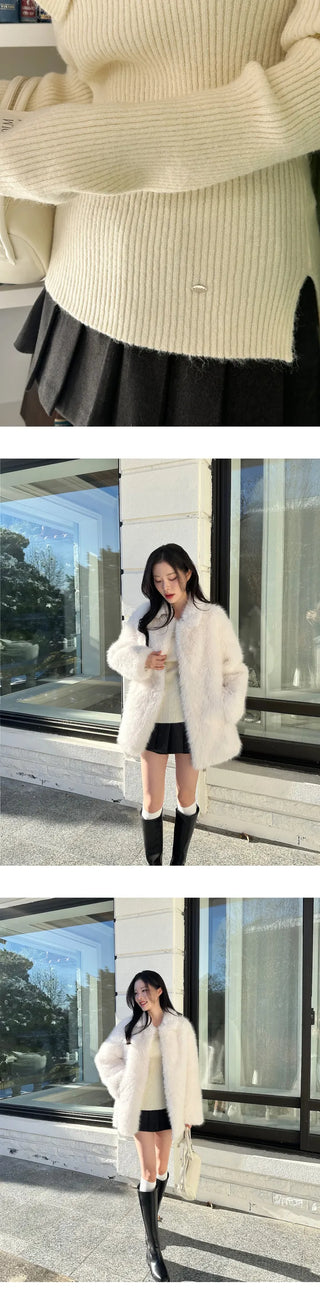 [Woolhonbang] Ribbon Unbalanced Off-Shoulder Knit