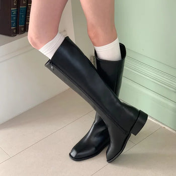 Line leather long boots