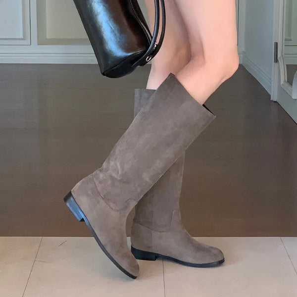 [Comfortable fit] Round suede long boots