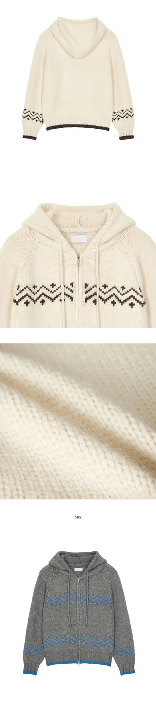 [Zip-up Cardigan] Nordic Hooded Knit Cardigan