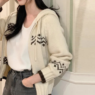 [Zip-up Cardigan] Nordic Hooded Knit Cardigan