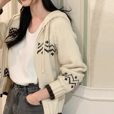 [Zip-up Cardigan] Nordic Hooded Knit Cardigan