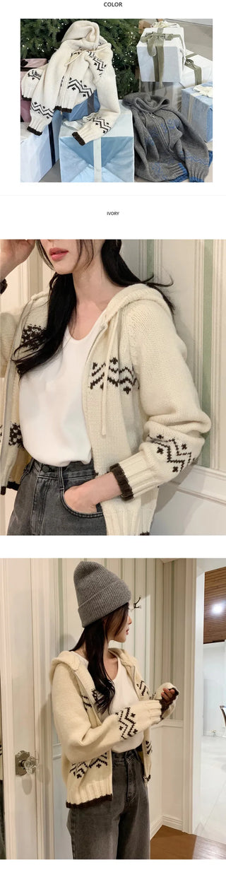 [Zip-up Cardigan] Nordic Hooded Knit Cardigan
