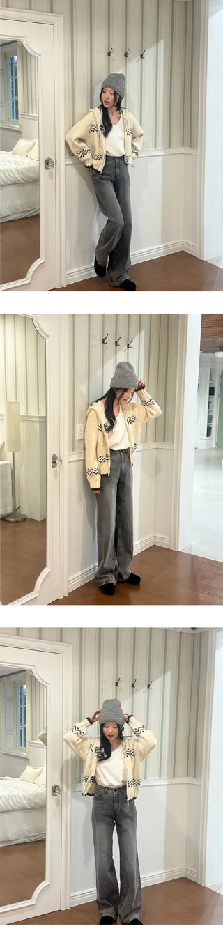 [Zip-up Cardigan] Nordic Hooded Knit Cardigan