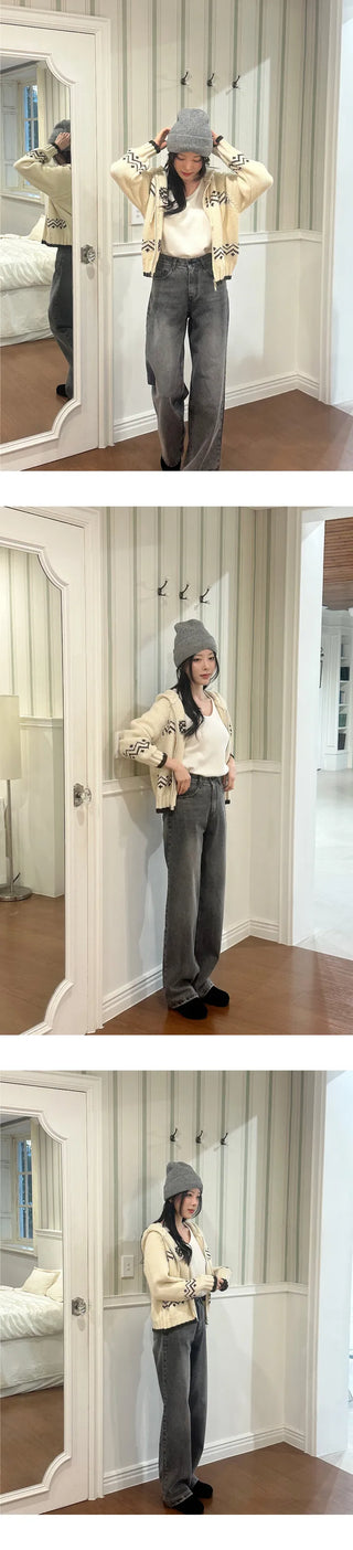 [Zip-up Cardigan] Nordic Hooded Knit Cardigan