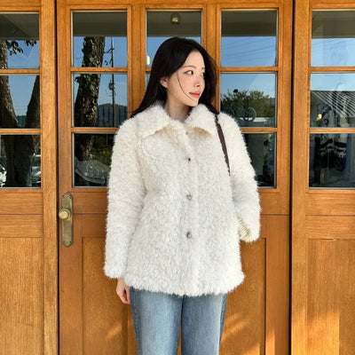 [80% Wool] Lambswool Fur Coat