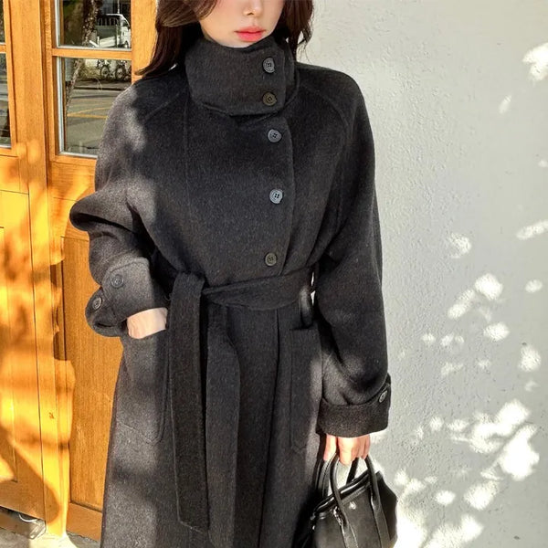 [100% Wool] High-neck handmade coat