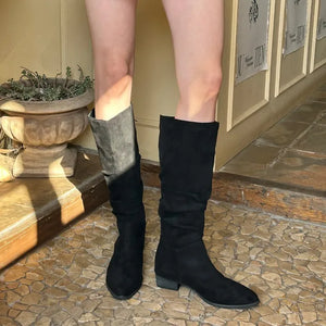Suede shirring long boots