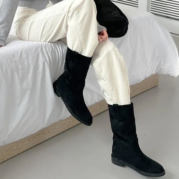 [2cm heel] Suede half boots