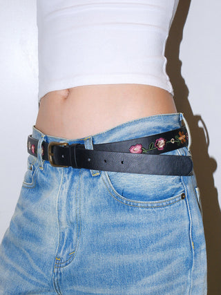 Embroidered Rose Belt