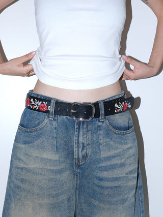 Embroidered Rose Belt