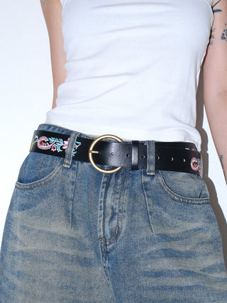Embroidered Rose Belt