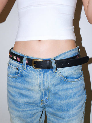 Embroidered Rose Belt