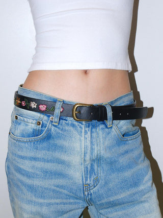 Embroidered Rose Belt