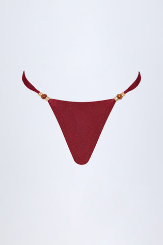 Bead-Embellished Cheeky Bikini Bottoms in Dark Cherry