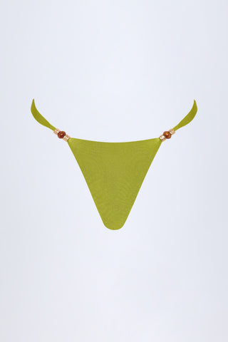 Bead-Embellished Cheeky Bikini Bottoms in Olive Green