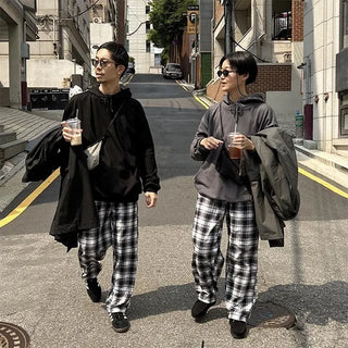 Checked wide easy pants