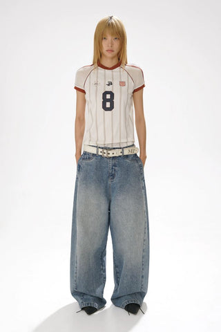 [MASONPRINCE] Mesh Sleeve Striped Sports Jersey Tee