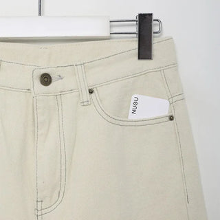 Brushed-back straight cotton pants