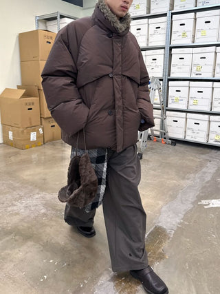 [NEVERSEEZ] Spliced Detachable Fur Collar Down Jacket