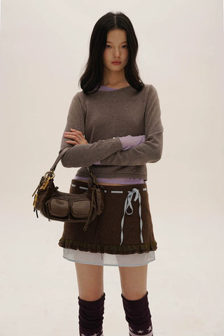 [Moromoro2] Asymmetric Collar Layered Knit  Sweater