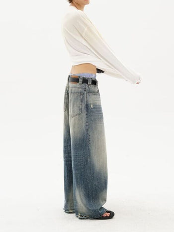 [MASONPRINCE] Snow Washed Wide Leg Denim Pants