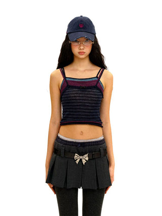 [Moromoro2] Striped Mesh Lace Knit Set