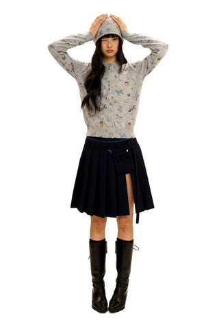 [Moromoro2] Horse & Rabbit Print Crew Neck  Cardigan