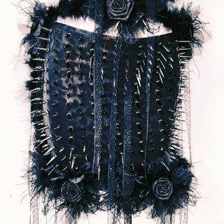 Rivet flower applique PU leather fluffy cami mini skirt set