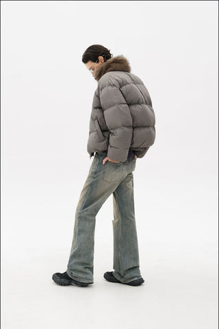 [MASONPRINCE] Quilted Oversized Down Jacket with Fur Collar