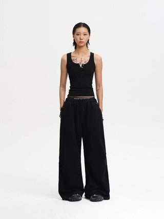 [MASONPRINCE] Washed Wide Leg Sweatpants with Metal Charms