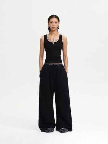 [MASONPRINCE] Washed Wide Leg Sweatpants with Metal Charms