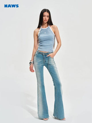 [NOTAWEAR] Rhinestone Flare Jeans Mid-Rise