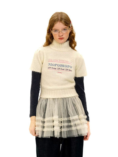 [Moromoro2] Alpaca Blend Logo Embroidered Mock Neck  Knit