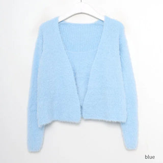 Fur Camisole Cardigan Set